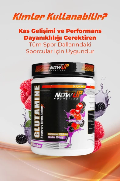 NOWUP NUTRITION Glutamine 360 gr | Orman Meyveli | Kas Onarımı Ve Dayanıklılık Desteği | 60 Servis - Resim 2