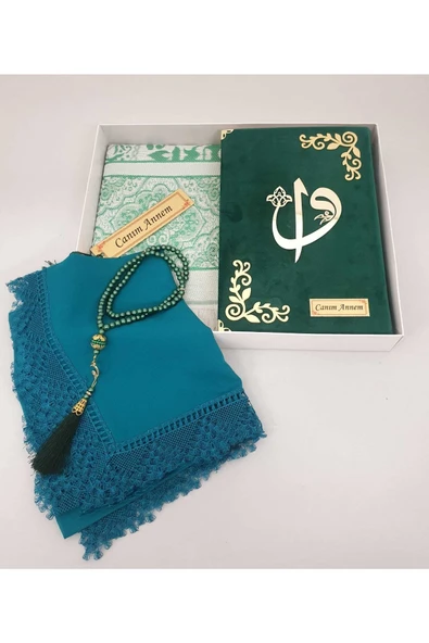 Yeşil Hediye Kuranı Kerim Seti Örtü Tespih Seccade Ayraç ürün görseli