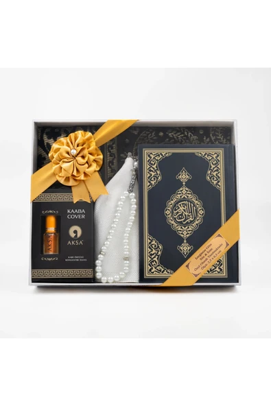 Takke + Esans + Tesbih + Seccade + Kuran Hediye Seti (Çanta Boy, Siyah) - Resim 2