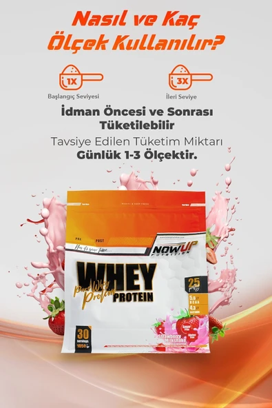NOWUP NUTRITION %100 Whey Protein Tozu 1050 gr | Çilek Aromalı | Kas Gelişimi | 25g Protein - Resim 6