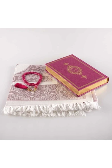 Seccade + Tesbih + Kuran Hediye Seti (orta Boy, Fuşya Pembe) - Resim 2