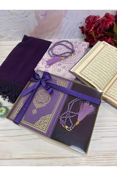 Termo Deri Kuran-ı Kerim Lüks Şal Tafta Seccade Inci Tesbih Çeyizlik Bohça Ev Konsept ürün görseli