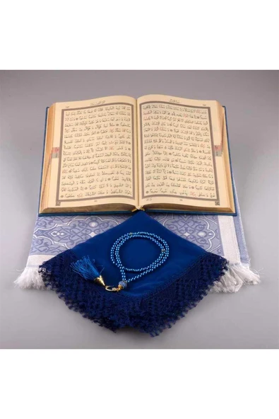 Şal + Seccade + Tesbih + Kuran Hediye Seti (orta Boy, Lacivert) - Resim 4
