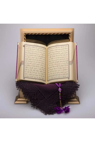 Şal + Tesbih + Kadife Kuran Hediye Seti (hafız Boy, Lafzatullah, Mor) - Resim 3