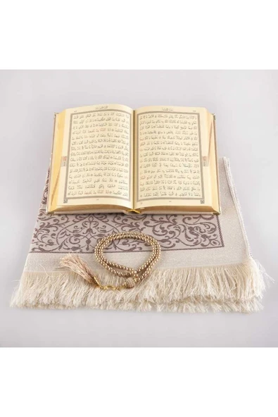 Seccade + Tesbih + Kuran Hediye Seti (hafız Boy, Kadife, Vizon) - Resim 3