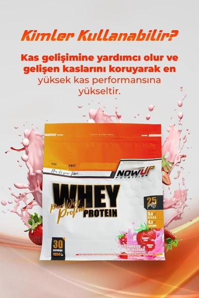NOWUP NUTRITION %100 Whey Protein Tozu 1050 gr | Çilek Aromalı | Kas Gelişimi | 25g Protein - Resim 5