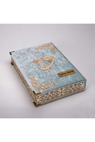 Raşel Kutulu, Şal + Seccade + Tesbih + Kuran Hediye Seti (Orta Boy, Bebe Mavi, Elif-Vav) - Resim 2