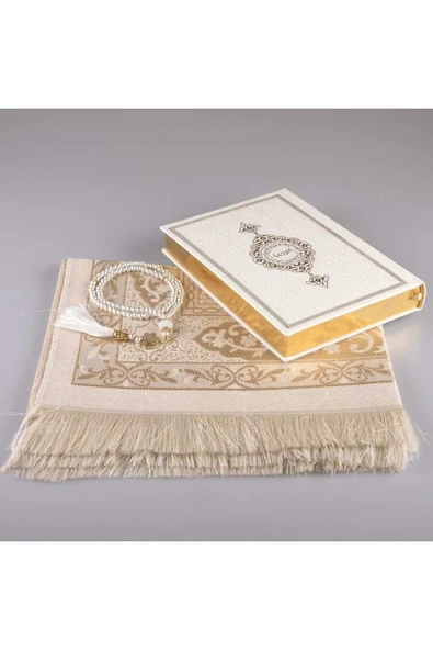 Seccade + Tesbih + Kuran Hediye Seti (orta Boy, Beyaz-1) - Resim 2