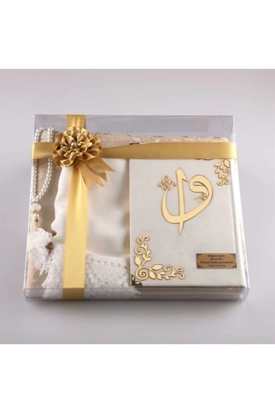 Şal Seccade Tesbih Kuran Seti (HAFIZ BOY, KADİFE, BEYAZ-1) ürün görseli