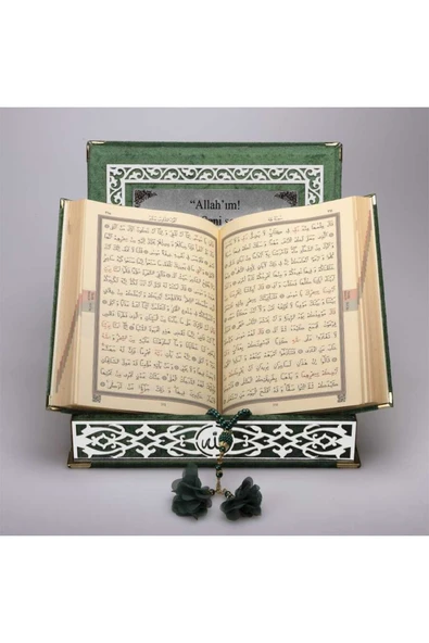 Tesbih + Kuran Hediye Seti (orta Boy, Yeşil, Gümüş Pleksi) - Resim 4