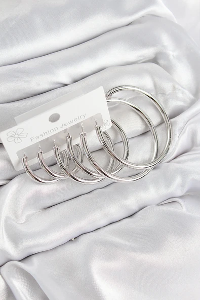 Pirinç Halka Model Gümüş Renk Kadın Set Küpe - TJ-BKP11052