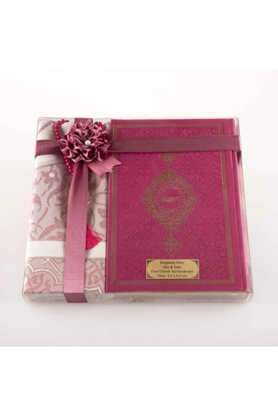 Seccade + Tesbih + Kuran Hediye Seti (orta Boy, Fuşya Pembe) ürün görseli