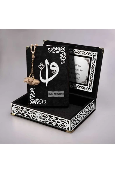 Tesbih + Kuran Hediye Seti (orta Boy, Siyah, Gümüş Pleksi) ürün görseli