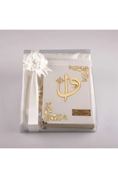 Seccade + Tesbih + Kuran Hediye Seti (hafız Boy, Kadife, Beyaz) ürün görseli