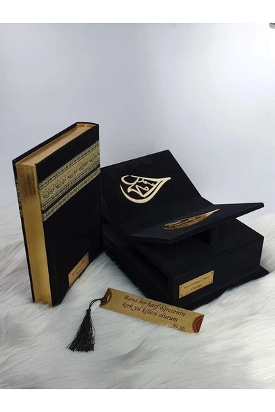 Hediye Kuranı Kerim Seti Rahleli Kabeli Orta Boy - Resim 4