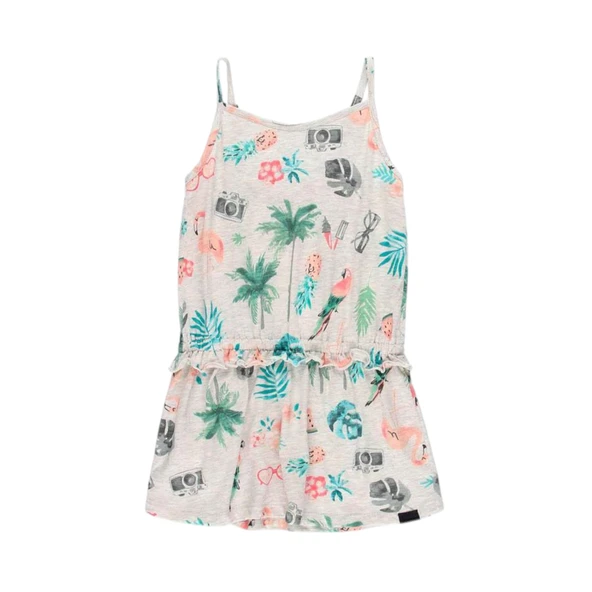 Kız Çocuk Yaprak Desenli Askılı Elbise Açık Gri 469021 ürün görseli 1