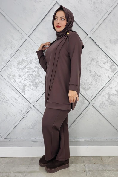 KADIN DÜĞME DETAYLI NERVÜR DİKİM TESETTÜR TAKIM - Resim 4