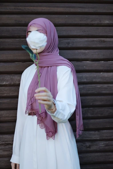 Baş Örtüsü Iğne Oyası Namaz Örtüsü, Mevlüt Örtüsü Gül Kurusu ürün görseli