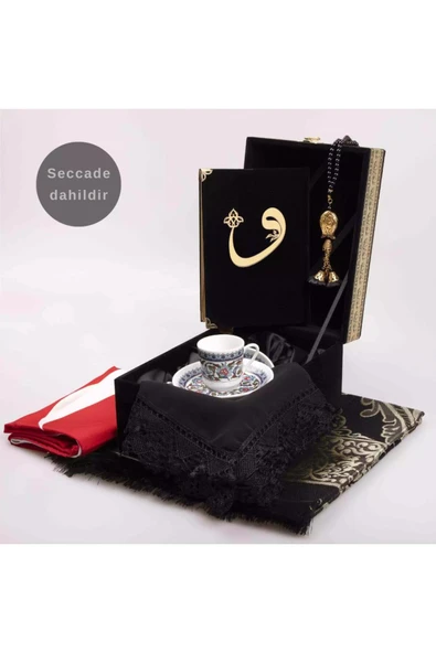 Bayrak + Fincan +  Şal + Seccade + Tesbih + Kuran Hediye Seti (Hafız Boy, Kabe Motifli) ürün görseli