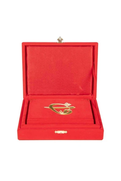 Kadife Kutulu Kur'an-ı Kerim (büyük Cep Boy, Elif-vavlı, Kırmızı) - Resim 2