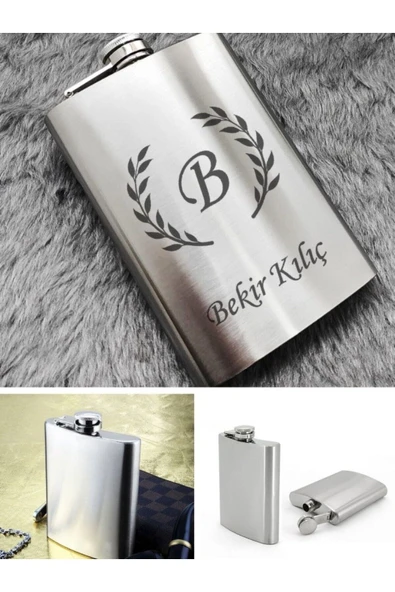 Paslanmaz Çelik Cep Matarası Kişiye İsme Özel 9 Oz 266 Ml İçecek Cep Matarası - Resim 2