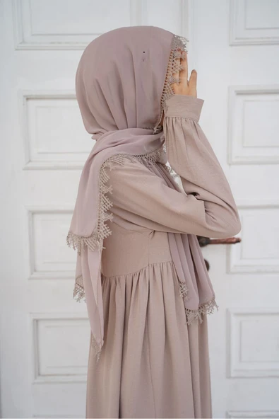 Başörtüsü Şal Iğne Oyası Namaz Örtüsü, Mevlüt Örtüsü Vizon , Başörtüsü Tesettür Giyim - Resim 3