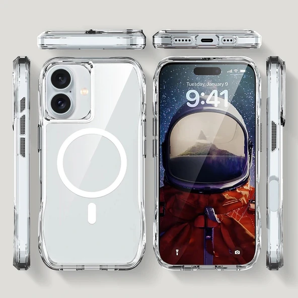 iPhone 16 Plus Kılıf M-safe Şarj Özellikli Airbagli Şeffaf İncek Kapak - Resim 5