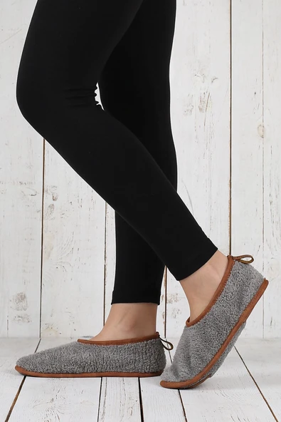 Kışlık Kaymaz Deri Taban Ev Patiği Ptk-gw Gri 36-38 - Resim 4