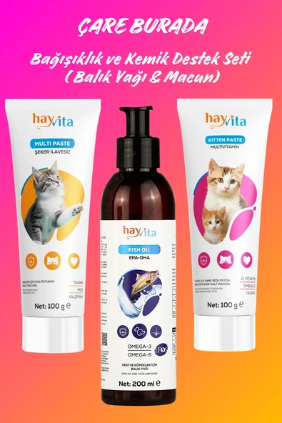 Bağışıklık & Kemik Desteği Seti (Balık Yağı, Multivitamin & Yavru ve Anne Kedi Macunu) ürün görseli 1