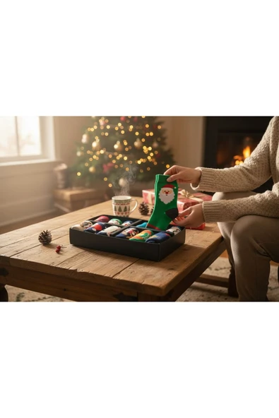 BATU GİYİM Yılbaşı Yeniyıl Yenidoğan Bebek 12li Çorap Seti - 7