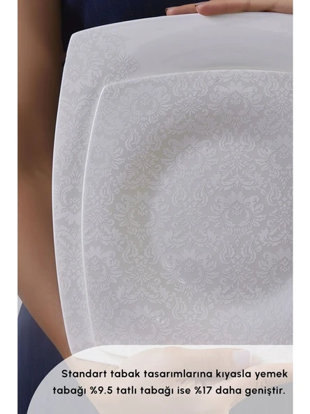 Karaca Fine Pearl Helen 62 Parça 12 Kişilik Beyaz Porselen Kare Tabaklı Şık Yemek Takımı - 3