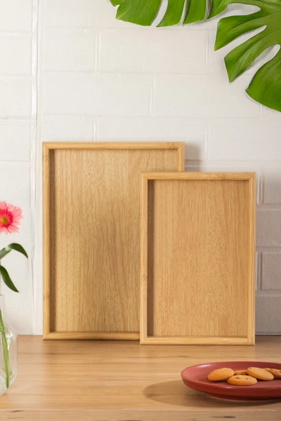 Porsima Pbt-362 Ahşap Tepsi 2li Set Çay Kahve Bambu Sunumu Tepsi Seti - Resim 2