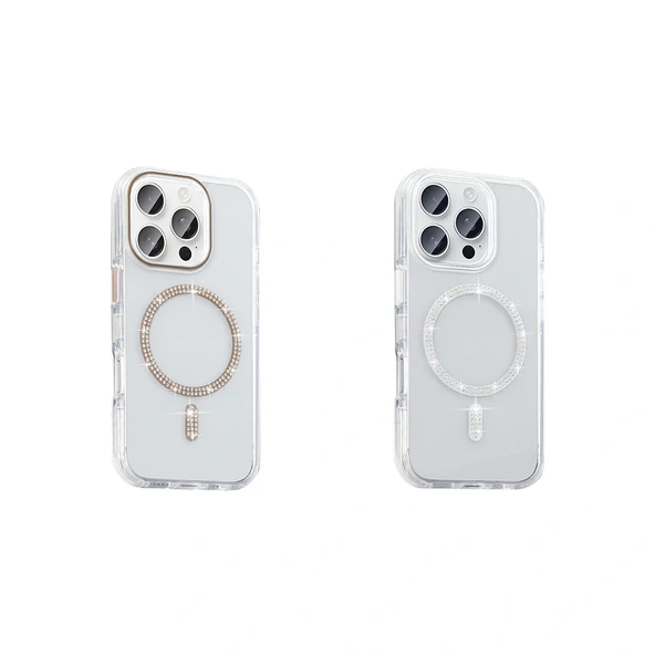 iPhone 15 Pro Kılıf Taşlı Tasarım M-safe Şarj Özellikli Koment Silikon Kapak - Resim 6