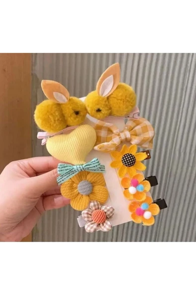 Batu tavşan figürlü peluş toka seti