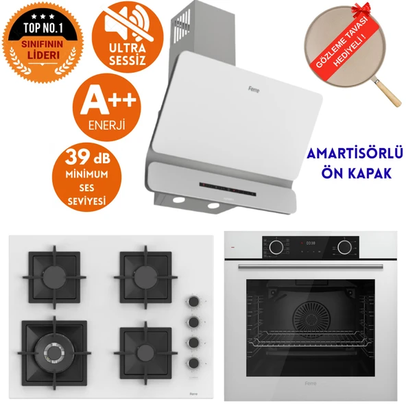 Ferre FryArt&FlowArt Bio Sessiz Davlumbaz Beyaz  Ankastre  Set ( D064-SA + SC406-WFA wok + XE63CB ) ürün görseli