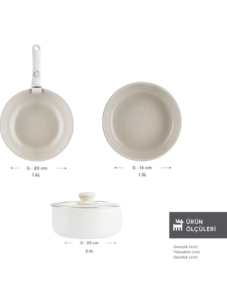 KARACA  Refika Swiss Crystal Almond Cream Easy Clip 5 Parça Indüksiyon Tabanlı Tencere Seti - 5