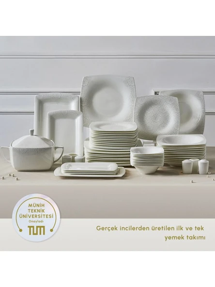 Karaca Fine Pearl Helen 62 Parça 12 Kişilik Beyaz Porselen Kare Tabaklı Şık Yemek Takımı - 2