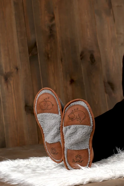 Kışlık Kaymaz Deri Taban Ev Patiği Ptk-gw Gri 36-38 - Resim 5