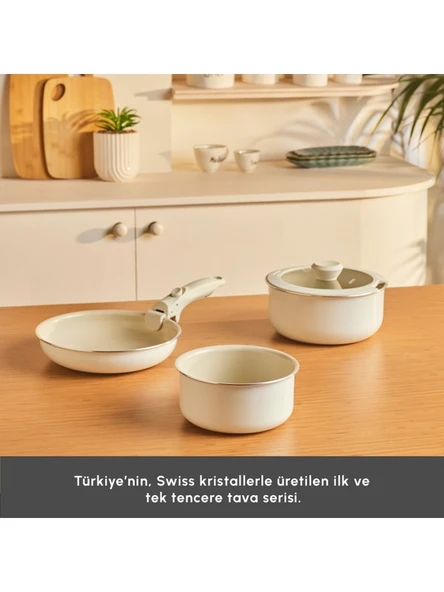 KARACA  Refika Swiss Crystal Almond Cream Easy Clip 5 Parça Indüksiyon Tabanlı Tencere Seti - 10
