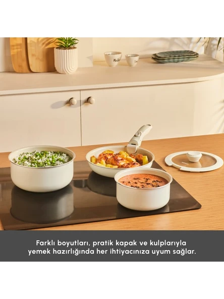 KARACA  Refika Swiss Crystal Almond Cream Easy Clip 5 Parça Indüksiyon Tabanlı Tencere Seti - 2