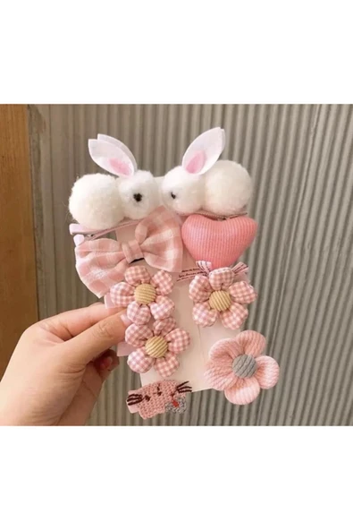 Batu tavşan figürlü peluş toka seti - 6