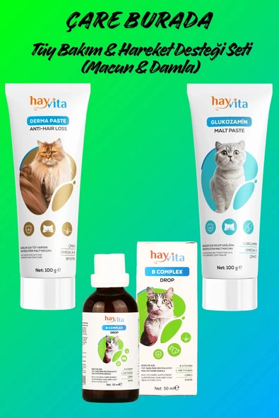 Tüy Bakım & Hareket Desteği Seti (B Complex Drop, Anti-Hair Loss & Glukozamin Macun) ürün görseli