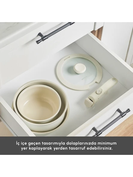 KARACA Refika Swiss Crystal Almond Cream Easy Clip 5 Parça Indüksiyon Tabanlı Tencere Seti - 8