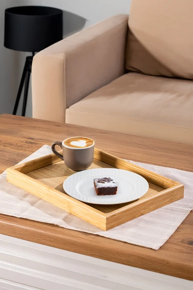 Porsima Pbt-362 Ahşap Tepsi 2li Set Çay Kahve Bambu Sunumu Tepsi Seti - Resim 3