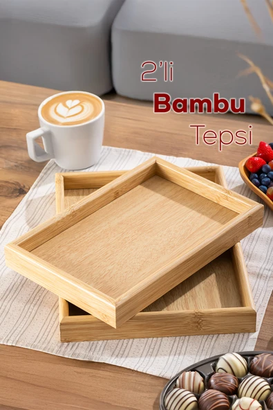 Porsima Pbt-362 Ahşap Tepsi 2li Set Çay Kahve Bambu Sunumu Tepsi Seti ürün görseli