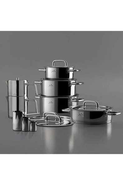 Jumbo Metalix 14 Parça Çelik Çeyiz Seti (Metalix Çelik Tencere Seti-Metalix Çaydanlık-3'lü Cezve) - 8