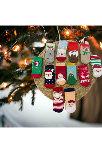 BATU GİYİM Yılbaşı Yeniyıl Yenidoğan Bebek 12li Çorap Seti