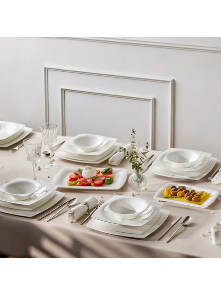 Karaca Fine Pearl Helen 62 Parça 12 Kişilik Beyaz Porselen Kare Tabaklı Şık Yemek Takımı - 7
