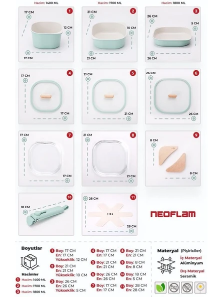 Neoflam Fika Comfort Yeşil Tencere, Tava ve Fırın Kabı Seti - 2