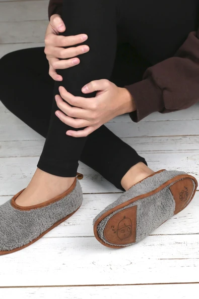 Kışlık Kaymaz Deri Taban Ev Patiği Ptk-gw Gri 36-38 - Resim 3